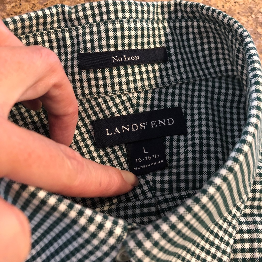 Lands' End Long Sleeve Green & White Shirt Large - Picture 3 of 12